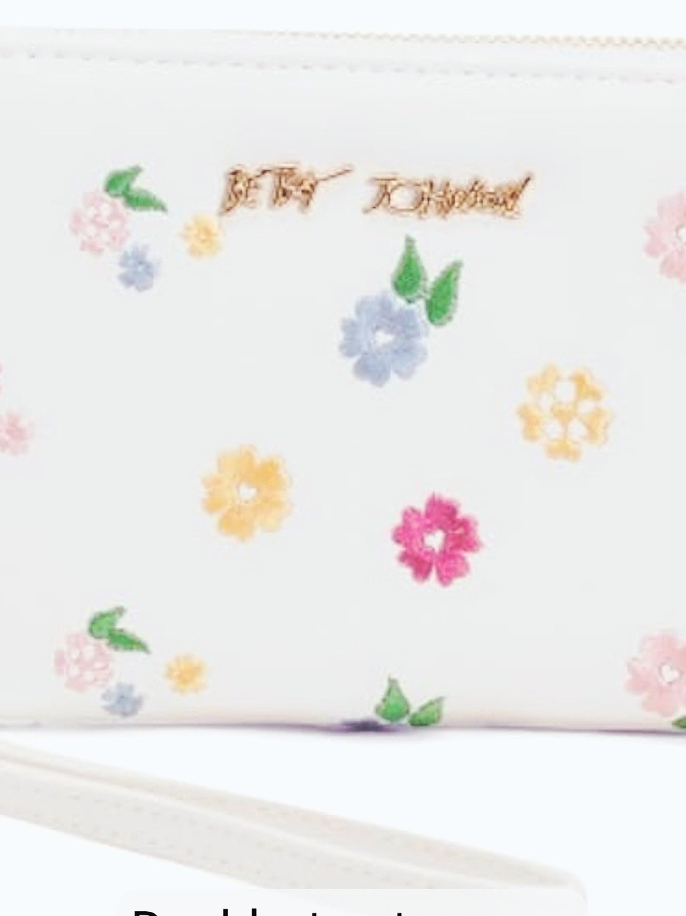 NEW Betsey Johnson White Embroidered Floral Wallet Wristlet Strap 8"x4.75" NWT - Picture 7 of 9